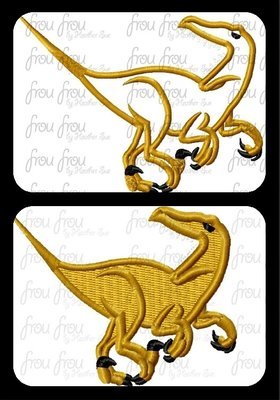 Velociraptor Dinosaur Machine Applique and Filled Embroidery Designs 2"-16"