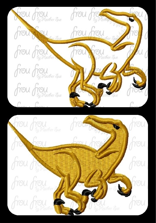 Velociraptor Dinosaur Machine Applique and Filled Embroidery Designs 2&quot;-16&quot;