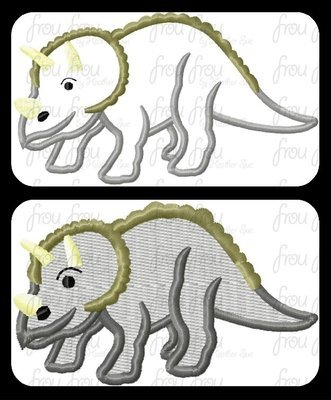 Triceratops Dinosaur Machine Applique and Filled Embroidery Designs 2