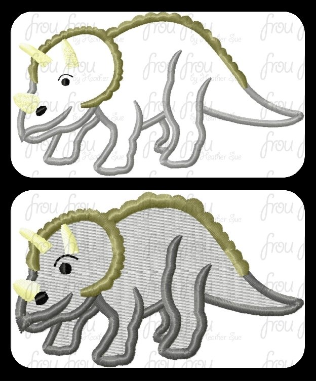Triceratops Dinosaur Machine Applique and Filled Embroidery Designs 2&quot;-16&quot;