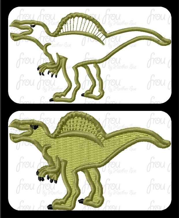Spinosaurus Dinosaur Machine Applique and Filled Embroidery Designs 2&quot;-16&quot;