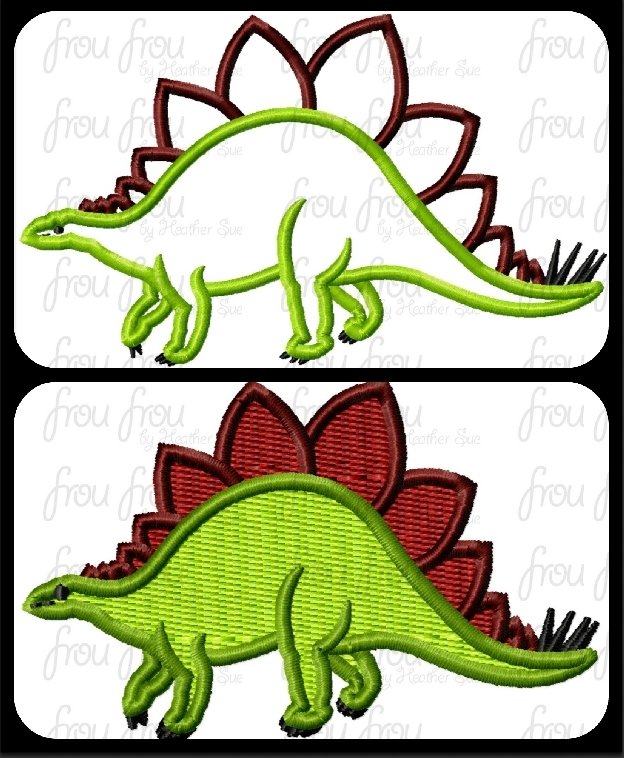 Stegosaurus Dinosaur Machine Applique and Filled Embroidery Designs 2&quot;-16&quot;