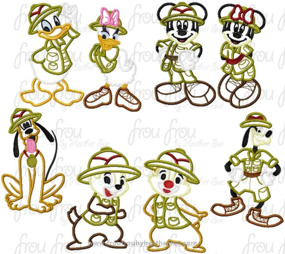Safari Full Body EIGHT Design SET Machine Applique Embroidery Design, Multiple Sizes- including 4 INCH