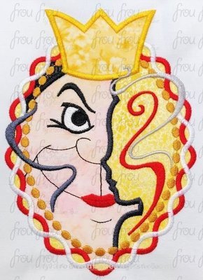 Queen of Hearts and Alyce Profile Silhouette in Frame Villain and Hero Machine Applique Embroidery Design, multiple sizes including 4"-16"