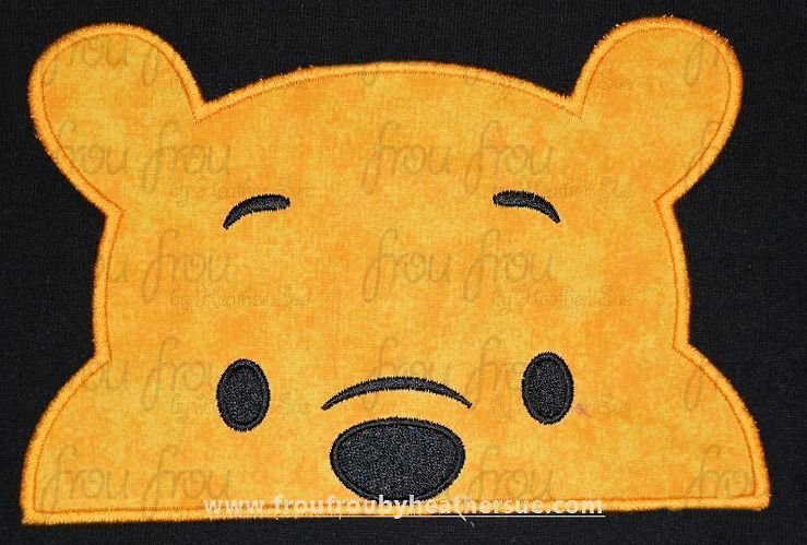 P0oh Bear Peeker Machine Applique Embroidery Design, multiple sizes including 2&quot;-16&quot;