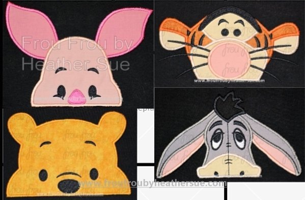 P0oh Bear and Friends Peekers FOUR Design SET  Machine Applique Embroidery Design, multiple sizes including 2&quot;-16&quot;