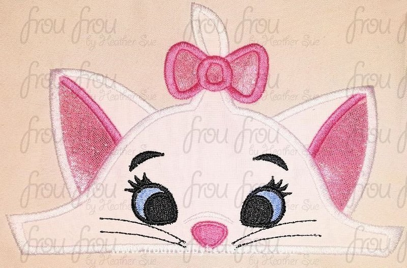 Mary Cat Peeker Machine Applique Embroidery Design, multiple sizes including 2&quot;-16&quot;