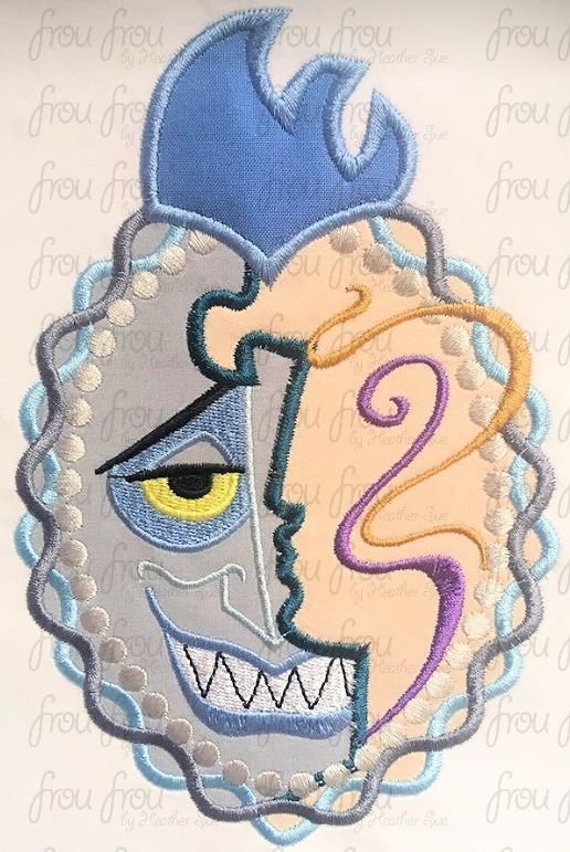 Hades and Hercules Profile Silhouette in Frame Villain and Hero Machine Applique Embroidery Design, multiple sizes including 4"-16"