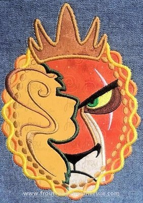 Scarred Lion and Lion in Frame Profile Silhouette in Frame Villain and Hero Machine Applique Embroidery Design, multiple sizes including 4"-16"