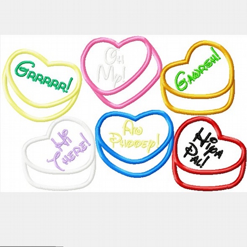 Candy Conversation Hearts THREE Mister Mouse Machine Applique Embroidery Designs, multiple sizes, including 4 inch