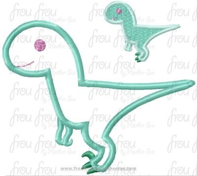 Velociraptor Cute Baby Dinosaur Machine Applique Embroidery Design 1