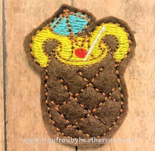 Clippie Pineapple Drink Dessert Machine Embroidery In The Hoop Project 1.5, 2, 3, and 4 inch