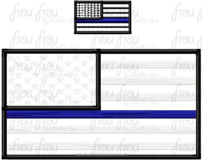 Thin Blue Line Flag Police Machine Applique and filled Embroidery Design, Multiple Sizes, including 2