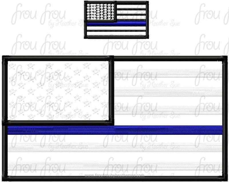 Thin Blue Line Flag Police Machine Applique and filled Embroidery Design, Multiple Sizes, including 2"-16"