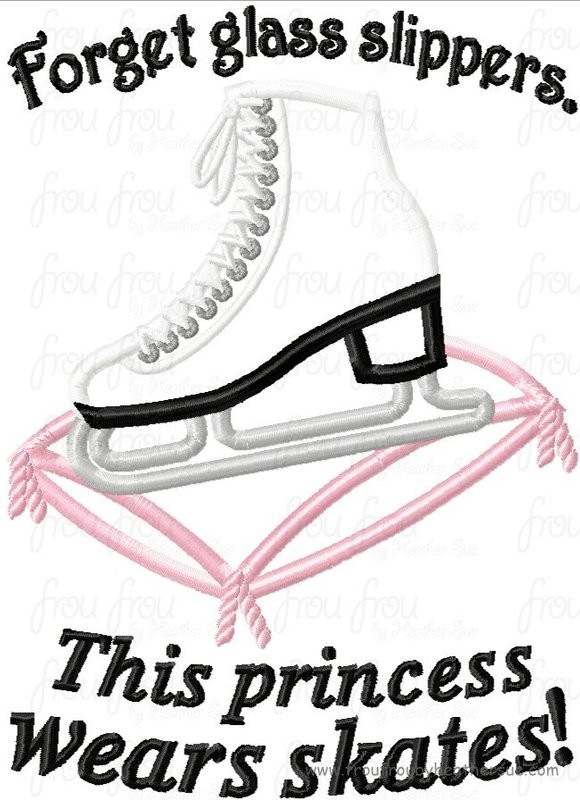 Forget glass slippers.  This Princess wears skates!  skating Machine Applique Embroidery Design, multiple sizes including 4 inch