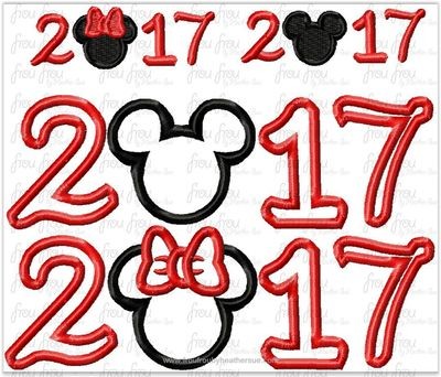 2017 Mister and Miss Mouse TWO Design SET Machine Applique Embroider Designs, multiple sizes, including 3
