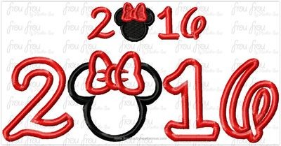 2016 Miss Mouse Machine Applique Embroider Designs, multiple sizes, including 3"- 10"