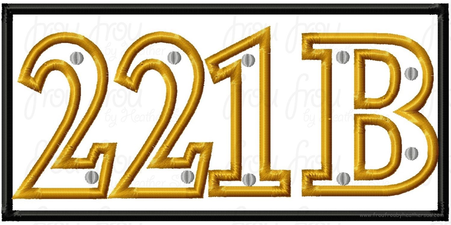 221B Baker Street Sherock Door Address Sign Machine Applique Embroidery Design Multiple Sizes, including 4 inch