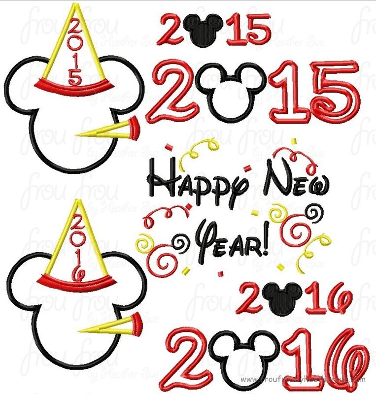 2015 and 2016 New Year  Mister Mouse SEVEN Design SET, Machine Applique Embroider Designs, multiple sizes, including 4 inch