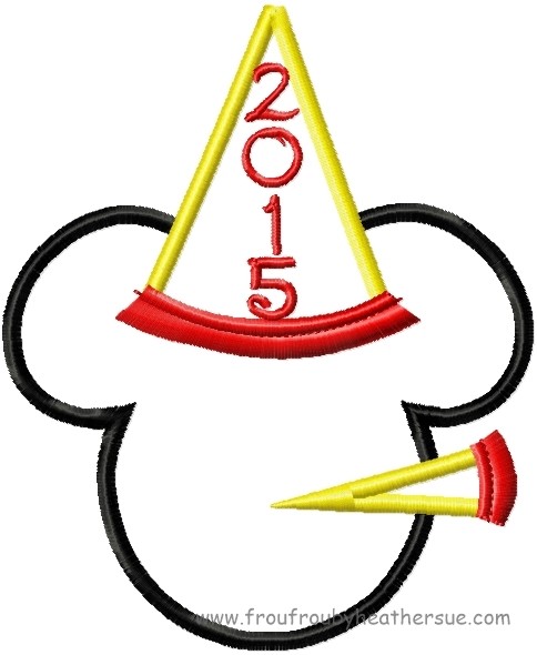2015 New Year Mister Mouse Head Machine Applique Embroider Designs, multiple sizes, including 4 inch