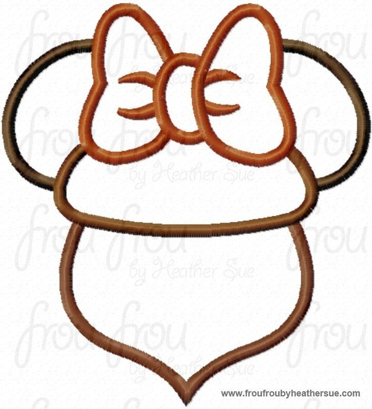 Acorn  Miss Mouse Head Thanksgiving Fall Machine Applique Embroidery Design, Multiple sizes including 4 inch