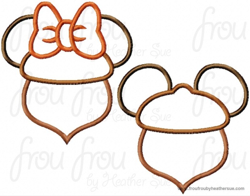 Acorn Mister and Miss Mouse Head Set Thanksgiving Fall Machine Applique Embroidery Design, Multiple sizes including 4 inch