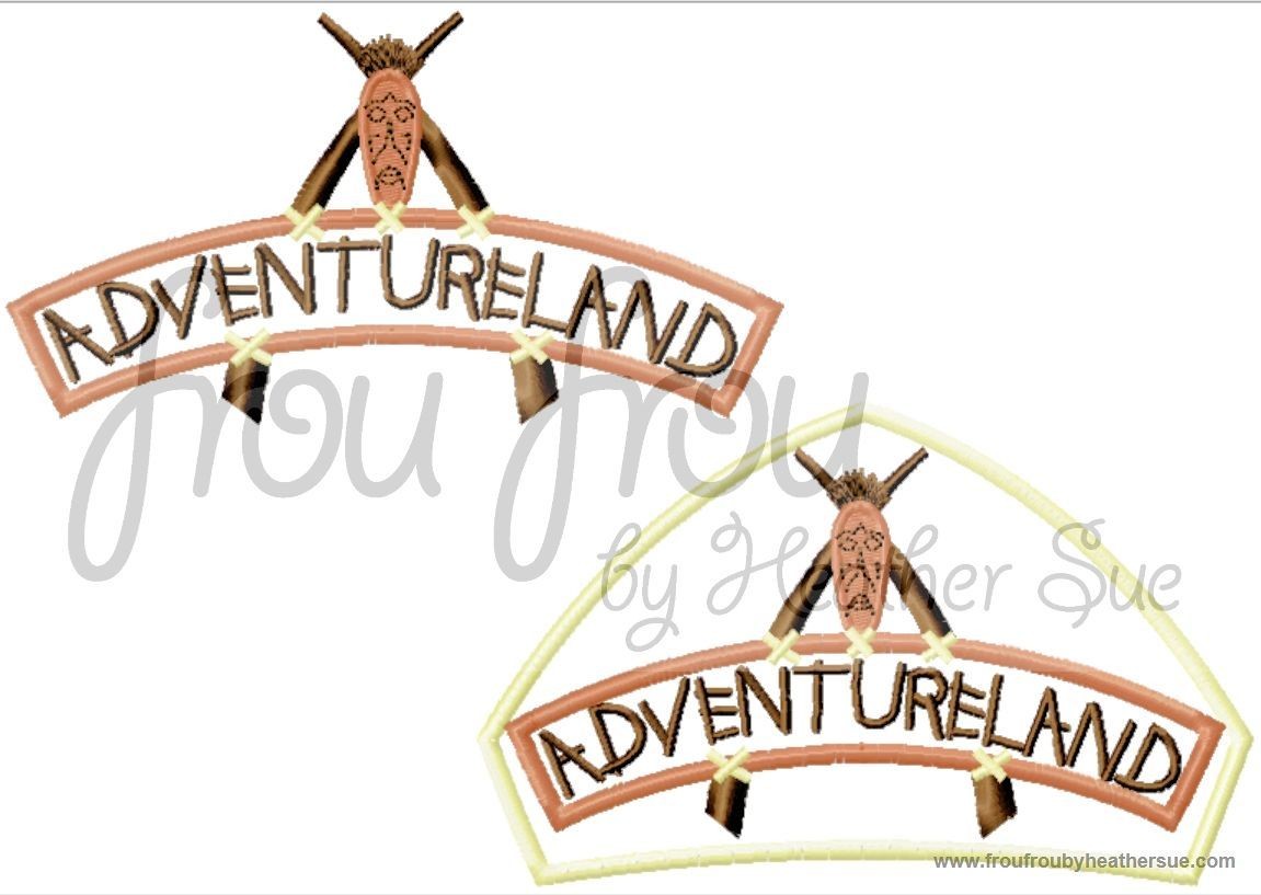 Adventure World Wording with and without frame Machine Applique Embroidery Design, Multiple sizes including 4 inch
