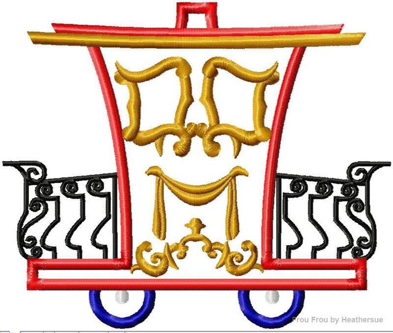 Circus Train Caboose Flying Elephant Machine Applique Embroidery Design, Multiple sizes including 4 inch