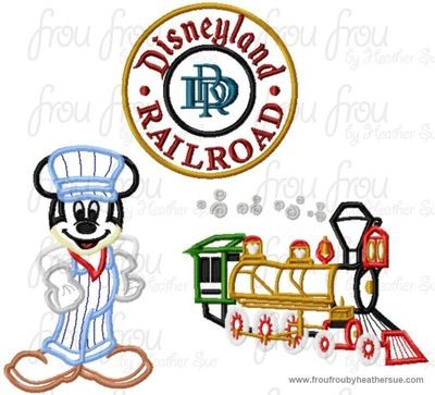 Dis Land Mister Mouse Steam Engine Train THREE Design SET Machine Applique Embroidery Design, Multiple Sizes- including 4 INCH
