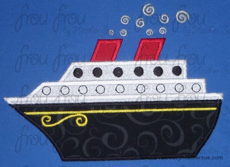 Cruise Ship Applique Embroidery Design, Multiple Sizes, including  4 inch