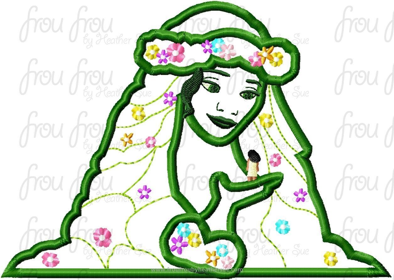 Tahiti Mountain Goddess and Mona Machine Applique Embroidery Design, Multiple sizes 4"-16"