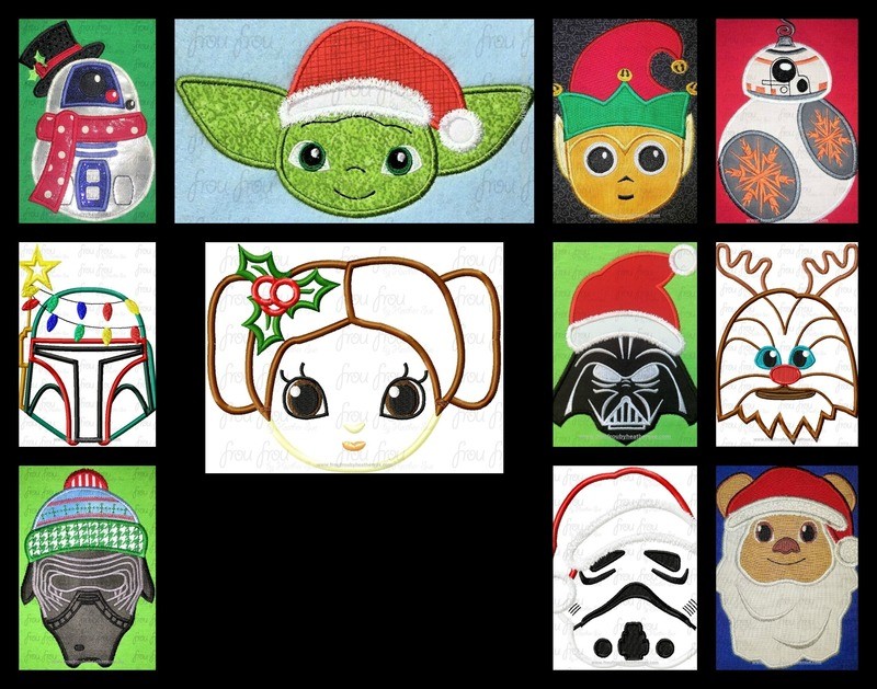 Christmas Space Wars ELEVEN Design SET Machine Applique Embroidery Designs 3&quot;-16&quot;