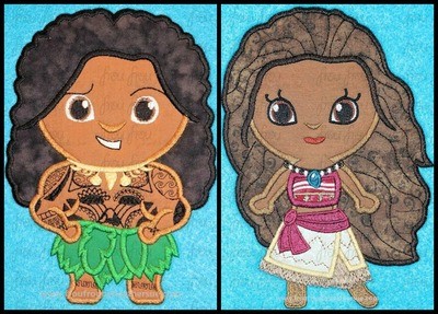 Mona and Mowi Hawaii Polynesian Demi God Little Cutie Princess TWO Design SET Machine Applique Embroidery Design, Multiple sizes 4