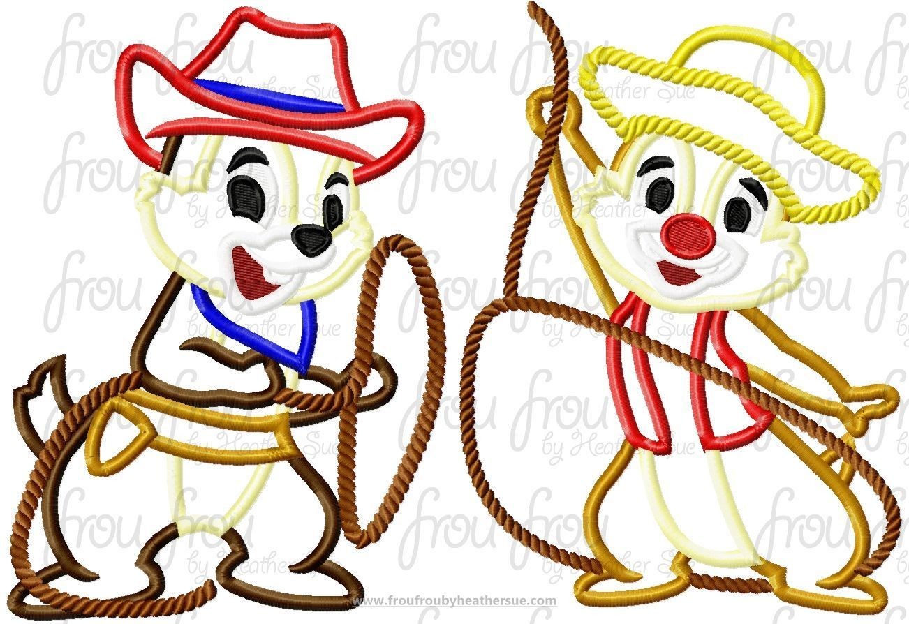 Cowboy Chep and Dole Chipmunk Full Body TWO Design SET Machine Applique Embroidery Design, Multiple Sizes- 4&quot;-16&quot;