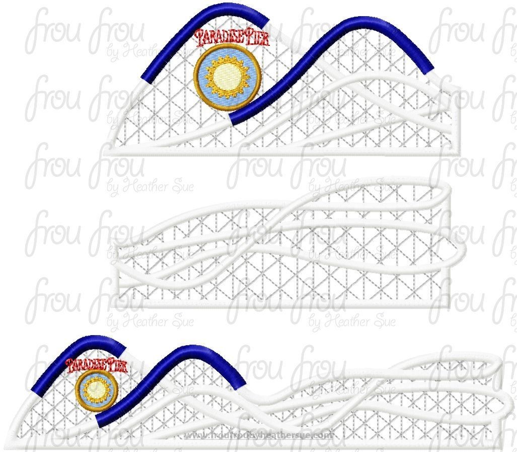 Paradise Pier Roller Coaster THREE Design SET Dis Land Machine Applique Embroidery Design, Multiple Sizes, including  4&quot;-16&quot;