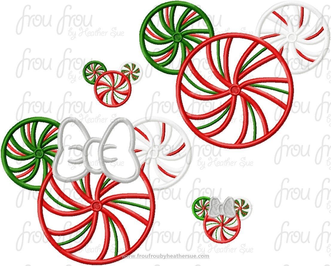 Peppermint Candy Mister and Miss Mouse Head TWO Design Set Christmas Winter Machine Applique and filled Embroidery Design, Multiple sizes including 2&quot;-16&quot;