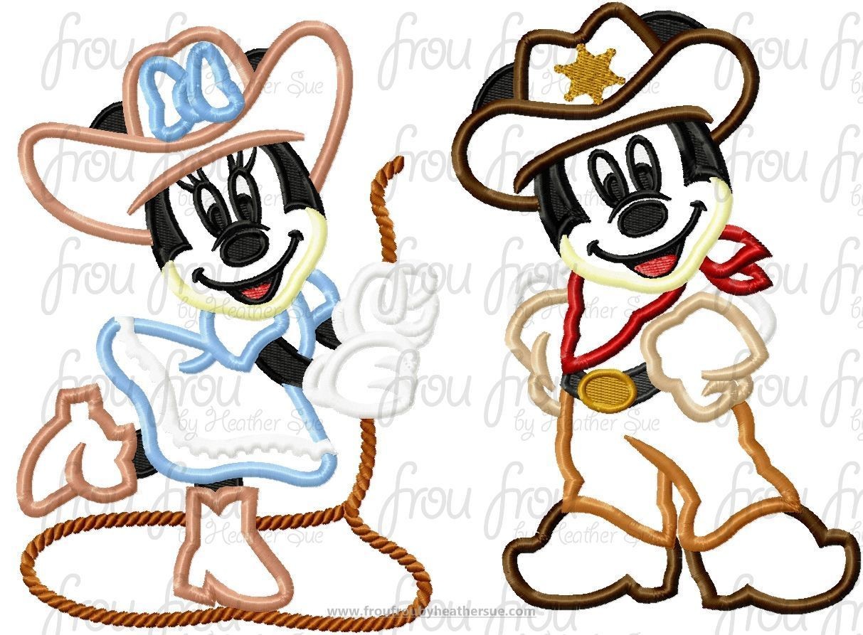 Cowboy Mister and Miss Mouse Cowgirl Full Body TWO Design SET Machine Applique Embroidery Design, Multiple Sizes- 4&quot;-16&quot;