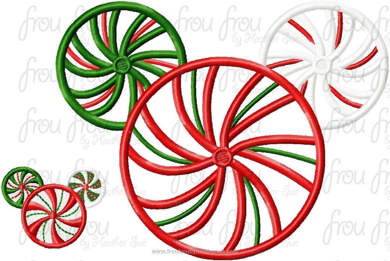 Peppermint Candy Mister Mouse Head Christmas Winter Machine Applique and filled Embroidery Design, Multiple sizes including 2&quot;-16&quot;