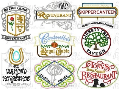 MK Restaurants Eight Design SET Wording Machine Applique Embroidery Design, multiple sizes including 3