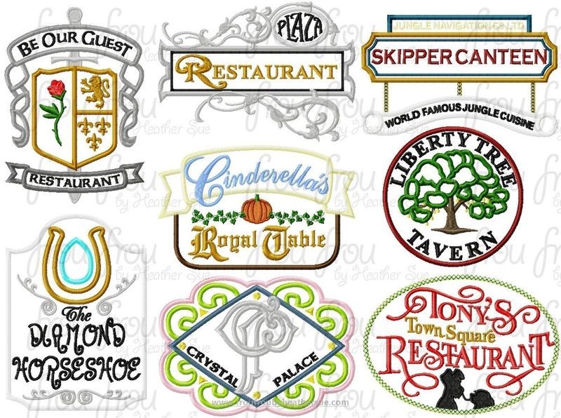 MK Restaurants Eight Design SET Wording Machine Applique Embroidery Design, multiple sizes including 3"-16"