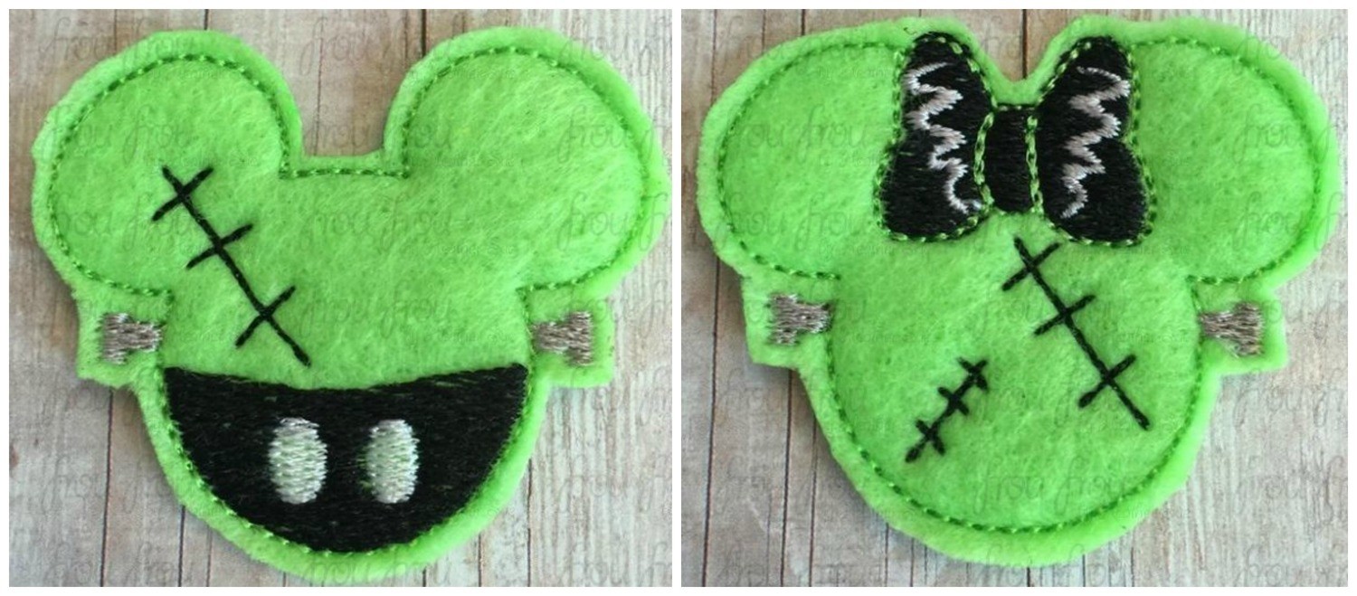 Clippie Frankmouse Mister and Miss Mouse Head Halloween TWO Design SET Machine Embroidery In The Hoop Project 1.5, 2, 3, and 4 inch
