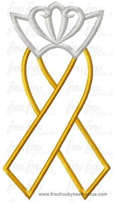 Awareness Ribbon with Princess Crown Applique Embroidery Design, mutltiple sizes including 4 inch