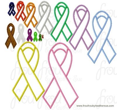 Awareness Ribbon Applique and filled Embroidery Designs, mutltiple sizes including half inch, 1, 1.5, 2, 3, 4, 5, 6, 7, 8, 9,and 10 inch