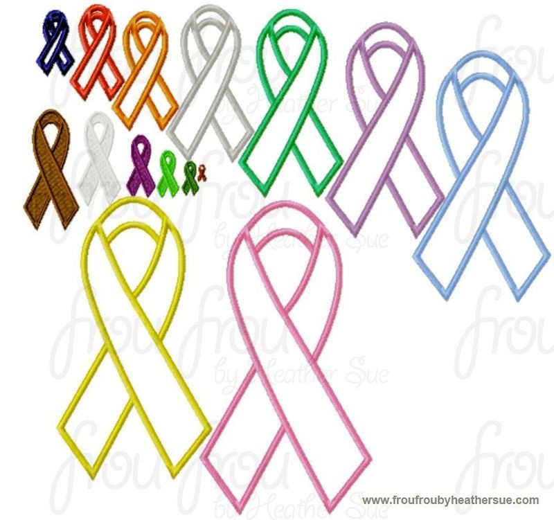 Awareness Ribbon  Applique and filled  Embroidery Designs, mutltiple sizes including half inch, 1, 1.5, 2, 3, 4, 5, 6, 7, 8, 9,and 10 inch
