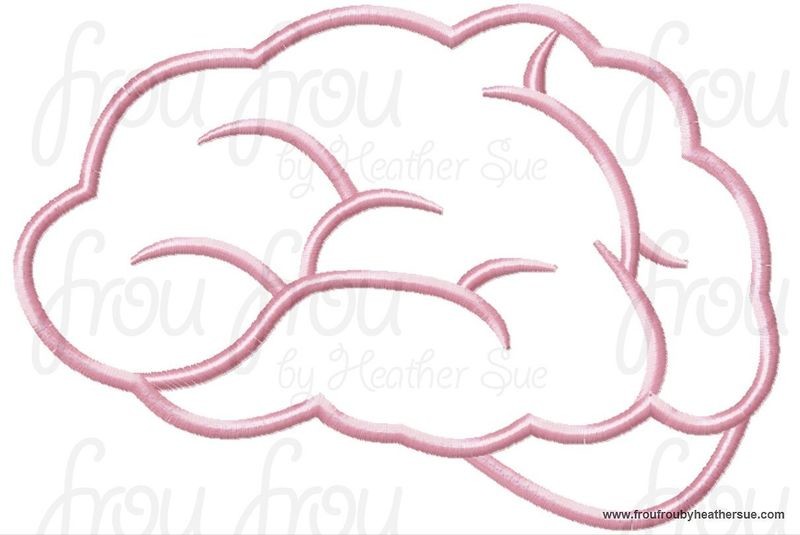 Brain Applique and filled  Embroidery Designs, mutltiple sizes including 1, 2, 3, 4, 7, and 10 inch