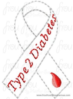 Clippie Diabetes Type 2 Awareness Ribbon Machine Embroidery In The Hoop Project 2 and 3 inch