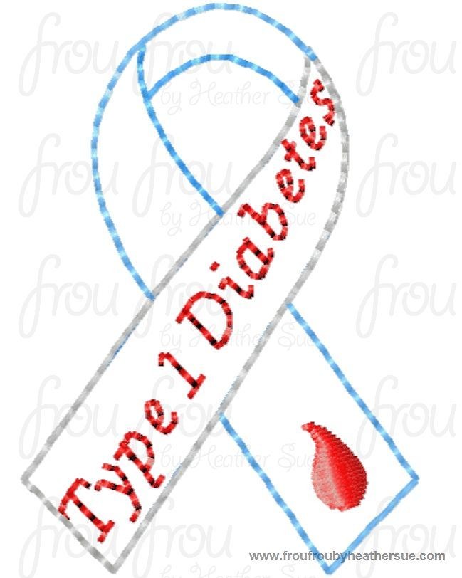 Clippie Juvenile Diabetes Type 1 Awareness Ribbon Machine Embroidery In The Hoop Project 2 and 3 inch