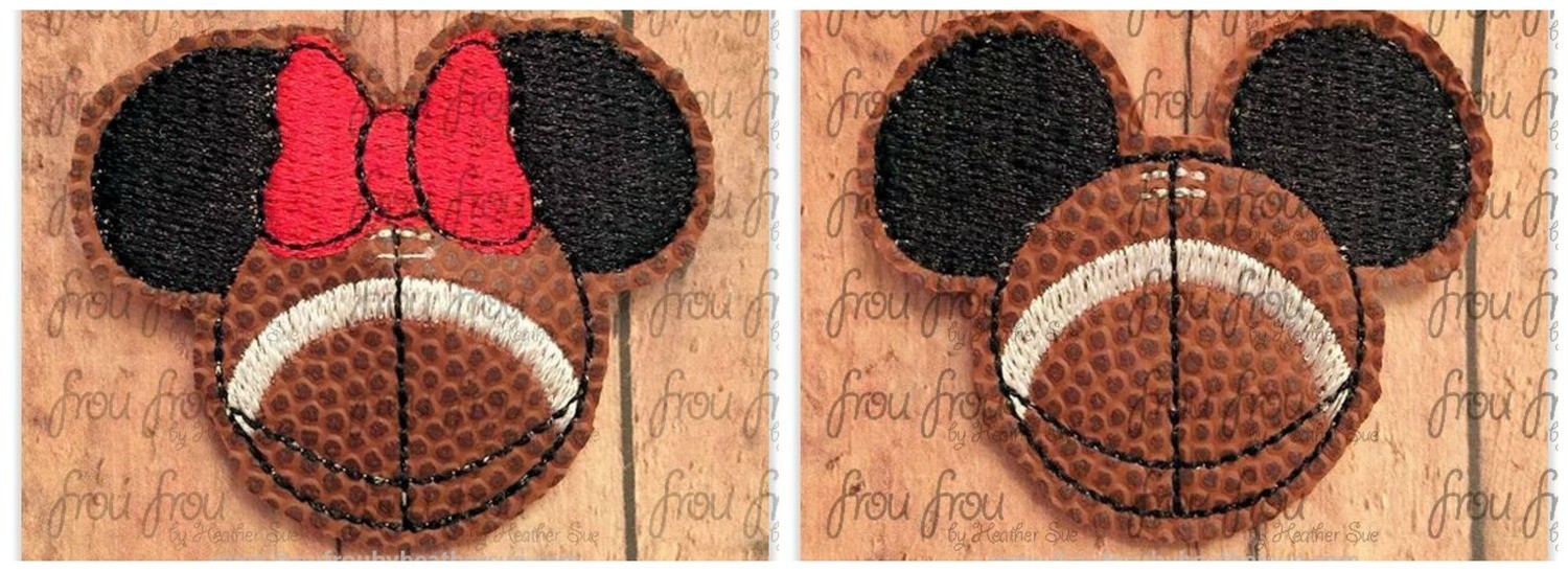 Clippie Football Mister and Miss Mouse Head TWO design SET Machine Embroidery In The Hoop Project 1.5, 2, 3, and 4 inch
