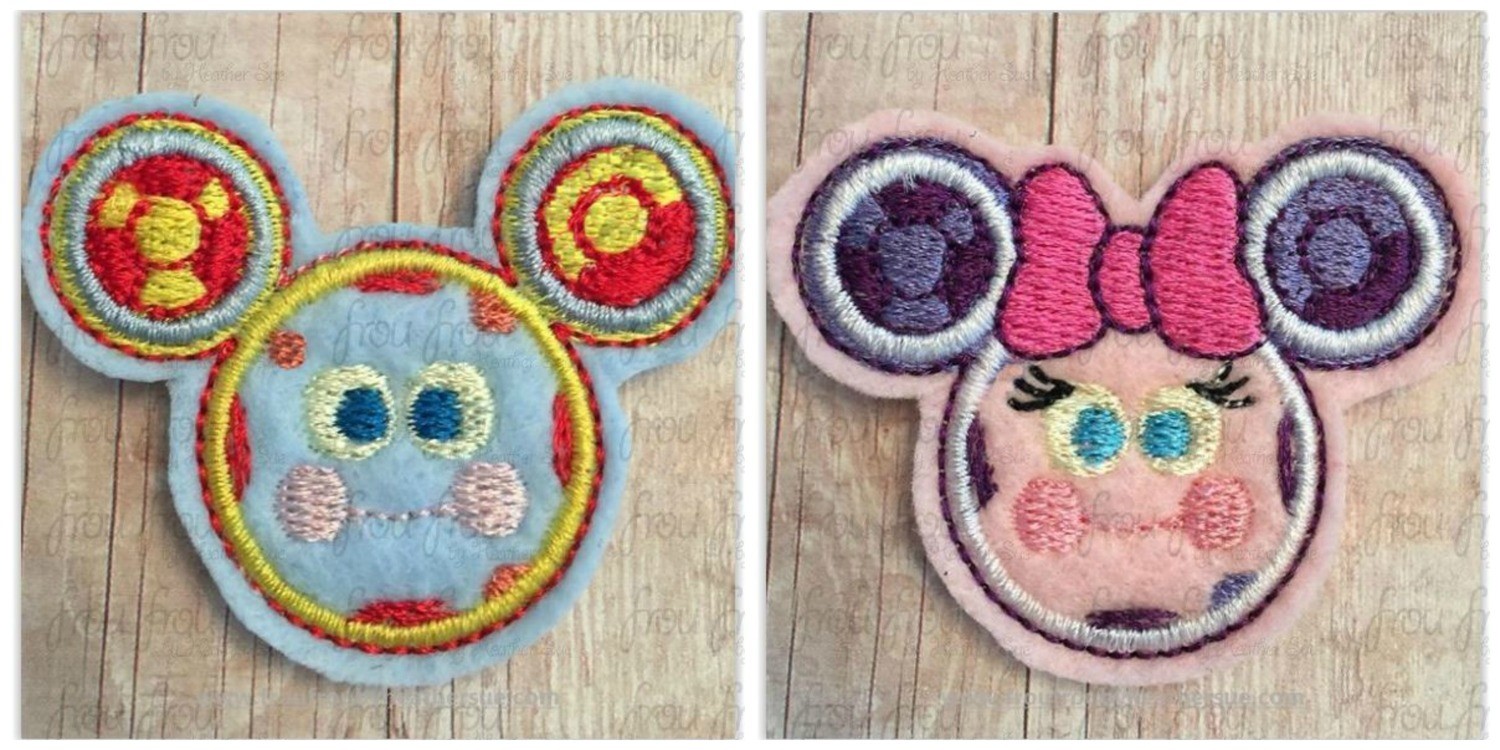 Clippies Toodie Boy and Girl Mister and Miss Mouse Head TWO Design SET Machine Embroidery In The Hoop Project 1.5, 2, 3 and 4 inch
