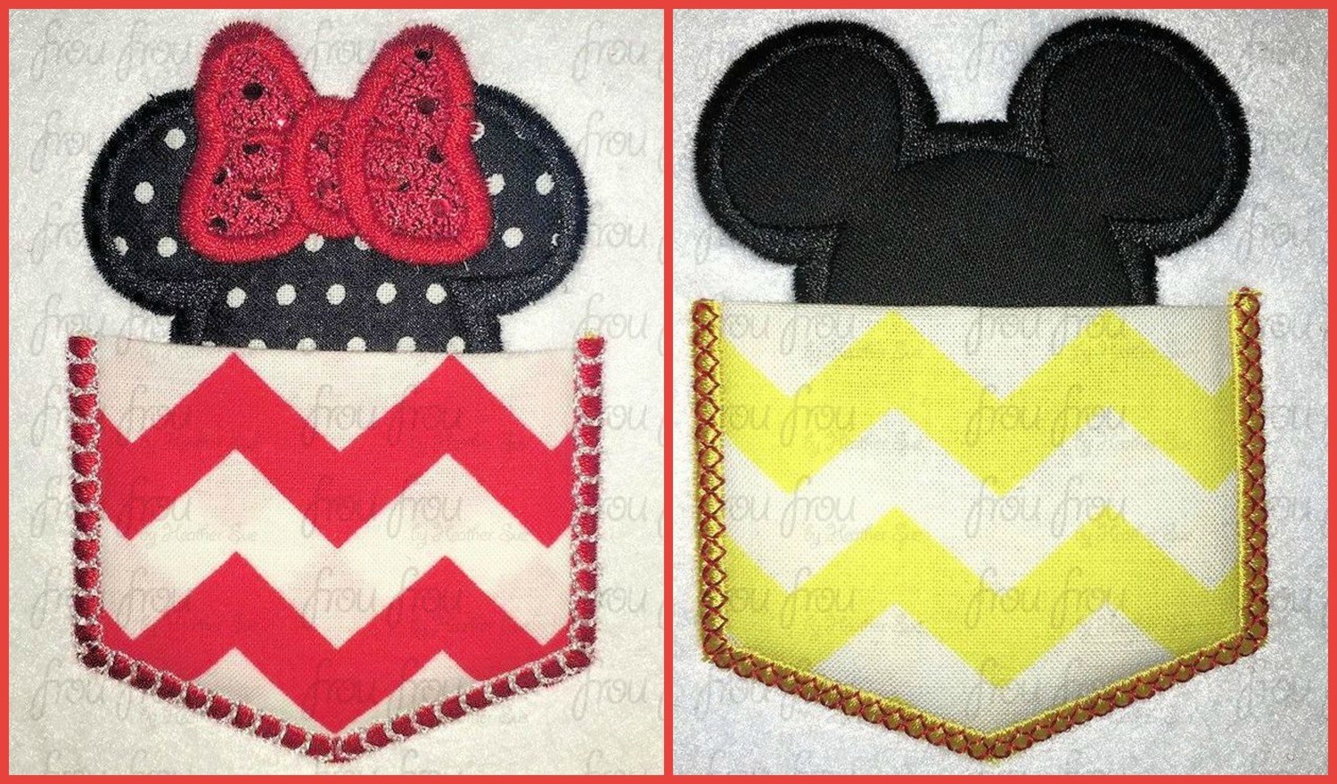 Pocket Mister and Miss Mouse Head TWO Design SET In the hoop Project Machine Applique Embroidery Design- 2&quot;-6&quot;
